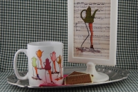 Enamel cup coffee aunt with coffee cantata, Camille