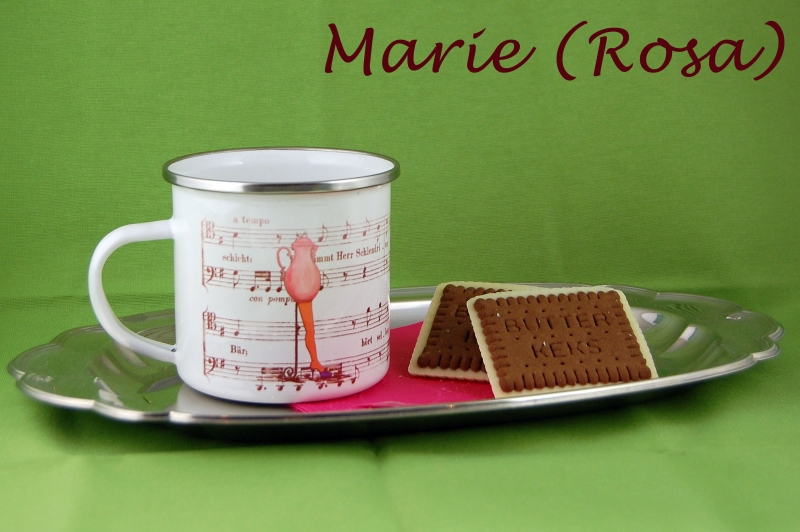 Emailletasse Kaffeetante Marie mit Kaffeekantate